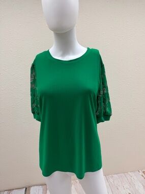 CeCe Blouse Spring Green Garden Party Flutter Sleeve XL